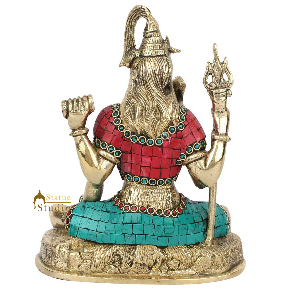Brass Blessing Lord Shiv Shankar Idol Mahayogi Stone Work For Home Mandir Decor 9" - Image 5