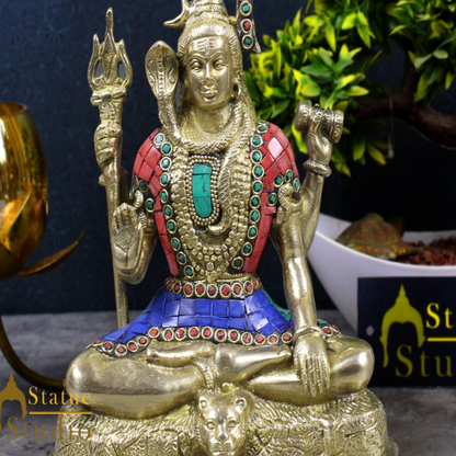 Brass Blessing Lord Shiv Shankar Idol Mahayogi Stone Work For Home Mandir Decor 9" by vendor-unknown - Hindu Gods (View 2)