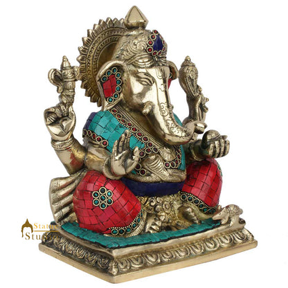 Indian Hindu Lucky Ganpati Vinayak Lambodar Ganesh Idol Décor Inlay Statue 10" by vendor-unknown - Hindu Gods (View 3)