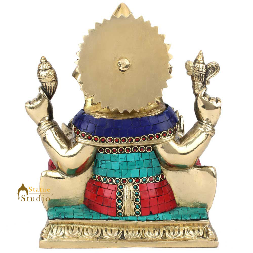 Indian Hindu Lucky Ganpati Vinayak Lambodar Ganesh Idol Décor Inlay Statue 10" - Image 4