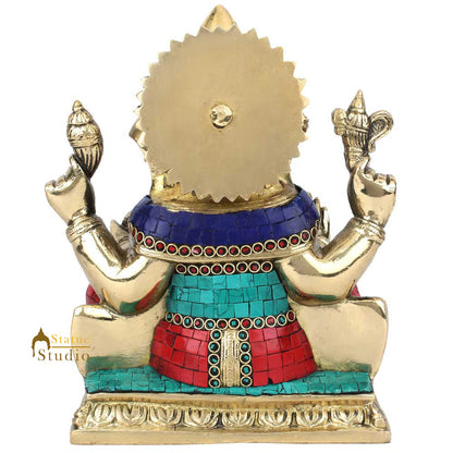 Indian Hindu Lucky Ganpati Vinayak Lambodar Ganesh Idol Décor Inlay Statue 10" by vendor-unknown - Hindu Gods (View 4)
