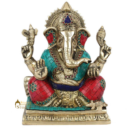 Indian Hindu Lucky Ganpati Vinayak Lambodar Ganesh Idol Décor Inlay Statue 10" by vendor-unknown - Hindu Gods (View 2)