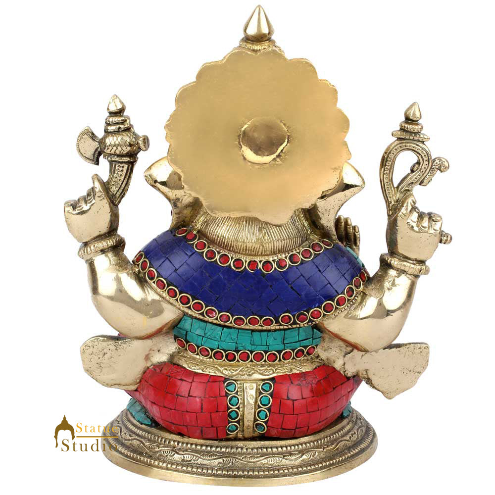 Brass Ganesha Statue Stone Work Showpiece For Home Decor Gift 1 Feet - Image 7