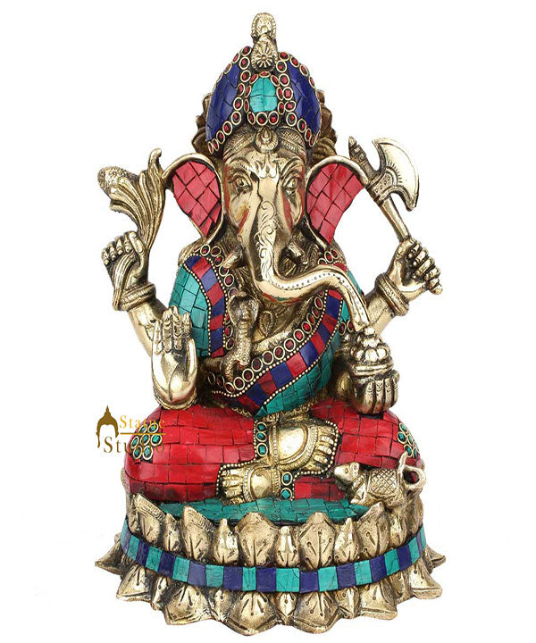 Indian God Ganpati Ganesha Wedding Diwali Corporate Gift Decor Inlay Statue 12" - Eco-friendly - Sama Homes