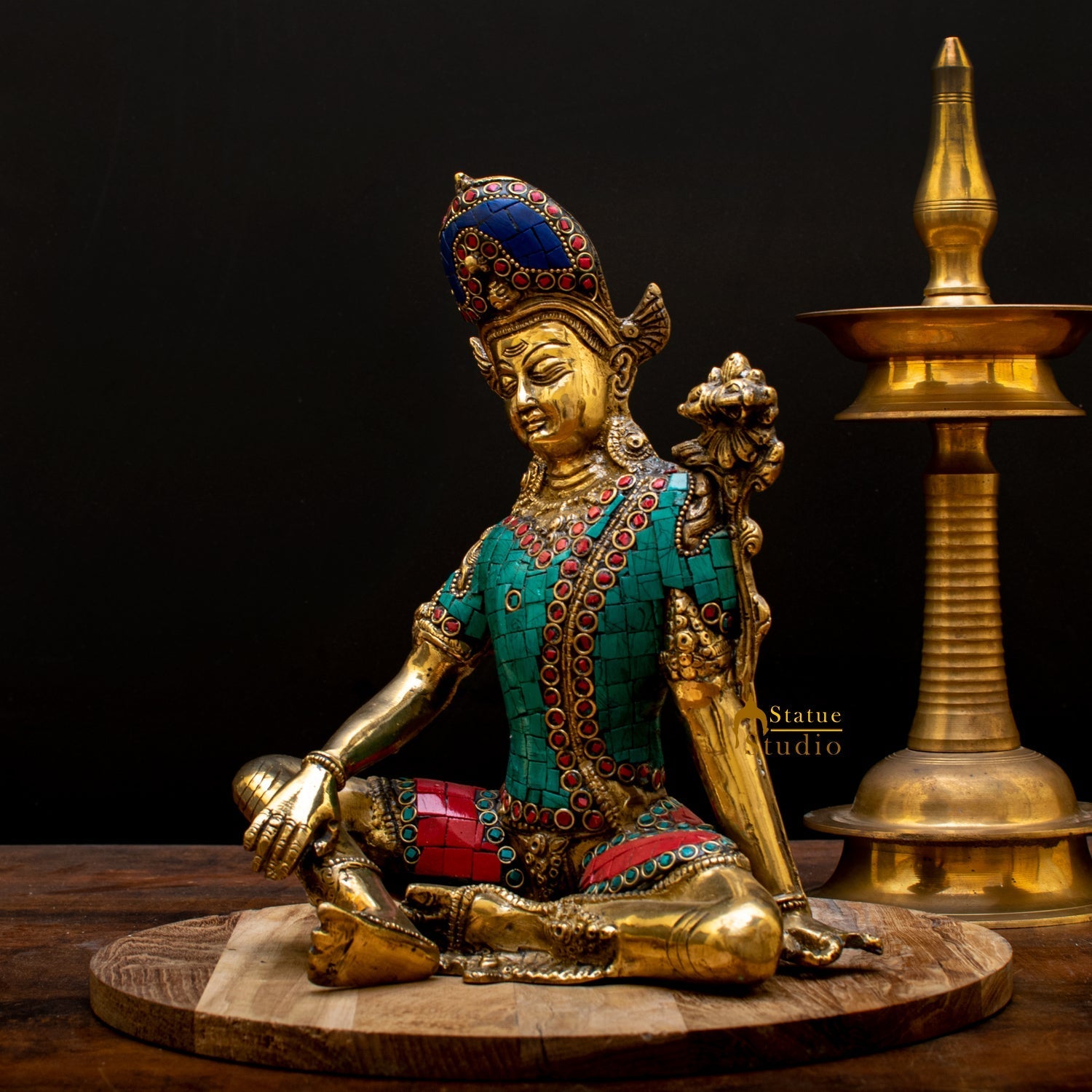 Indian Handicraft Religious FengShui Vastu Decor Lord Indra Dev Inlay Statue 10" - Image 2