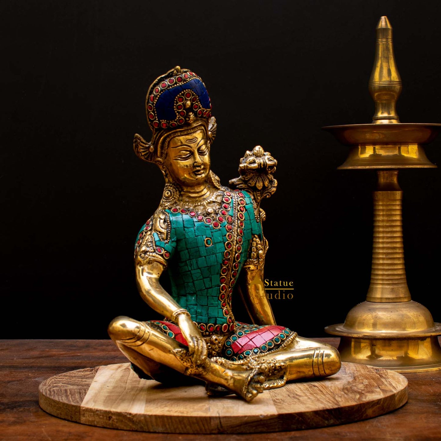 Indian Handicraft Religious FengShui Vastu Decor Lord Indra Dev Inlay Statue 10"