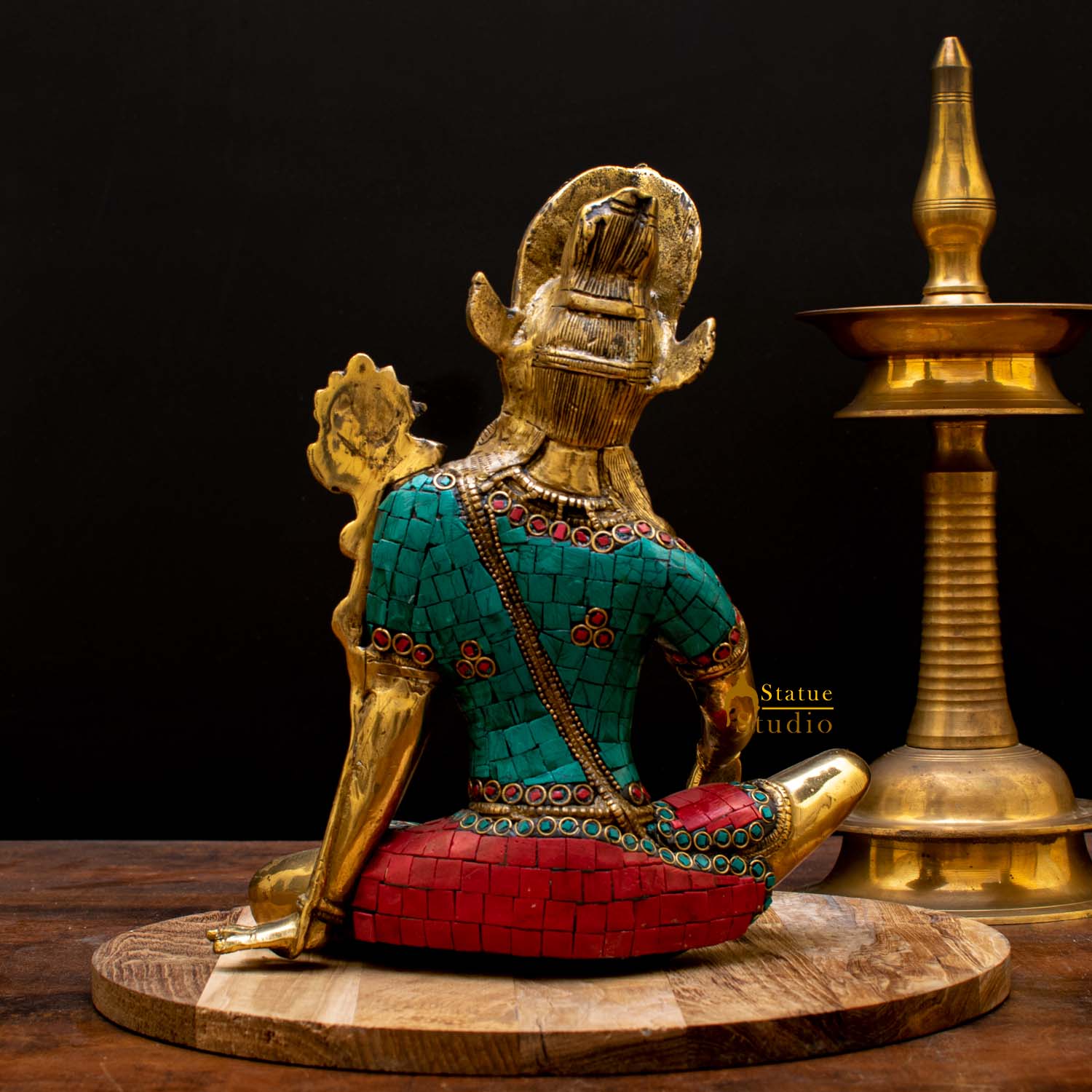 Indian Handicraft Religious FengShui Vastu Decor Lord Indra Dev Inlay Statue 10" - Image 4