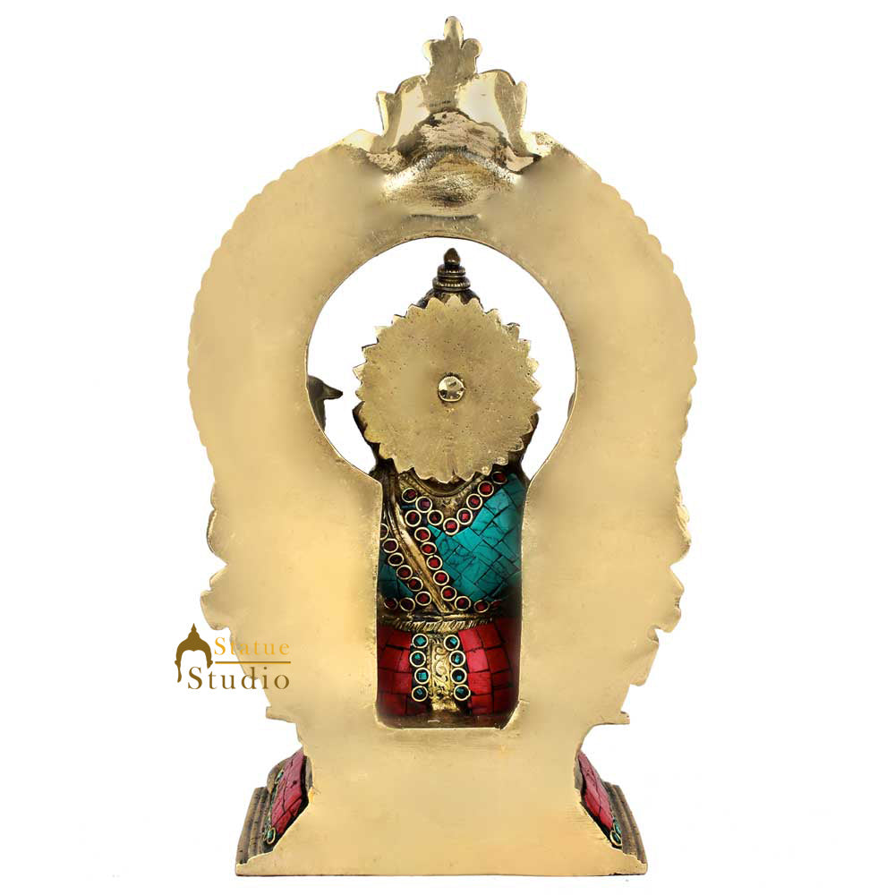 Brass Ganesha Statue With Temple Arch Stone Work For Home Décor 1 Feet - Image 4
