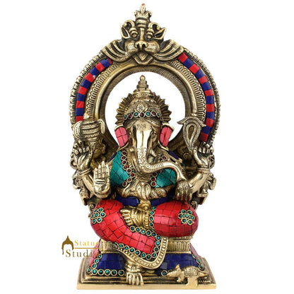 Brass Ganesha Statue With Temple Arch Stone Work For Home Décor 1 Feet by vendor-unknown - Hindu Gods (View 2)