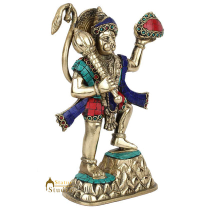 Brass Mahabali Hanuman Statue Carrying Mountain Fine Stone Work 9" by vendor-unknown - Hindu Gods (View 3)