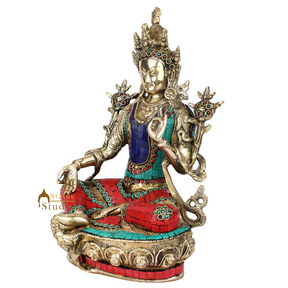 Tibetan Buddhist Goddess Tara Inlay Idol Home Office Décor Gift Statue 13" - Image 3