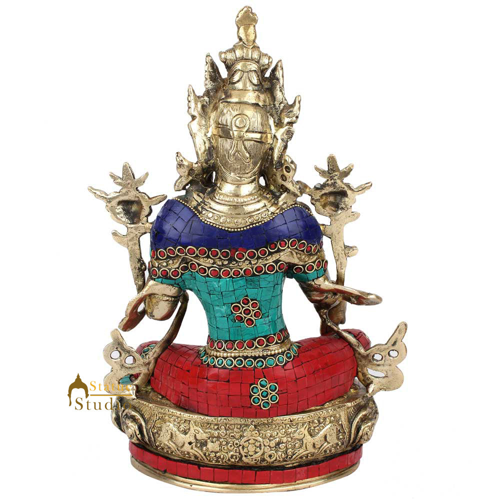 Tibetan Buddhist Goddess Tara Inlay Idol Home Office Décor Gift Statue 13"
