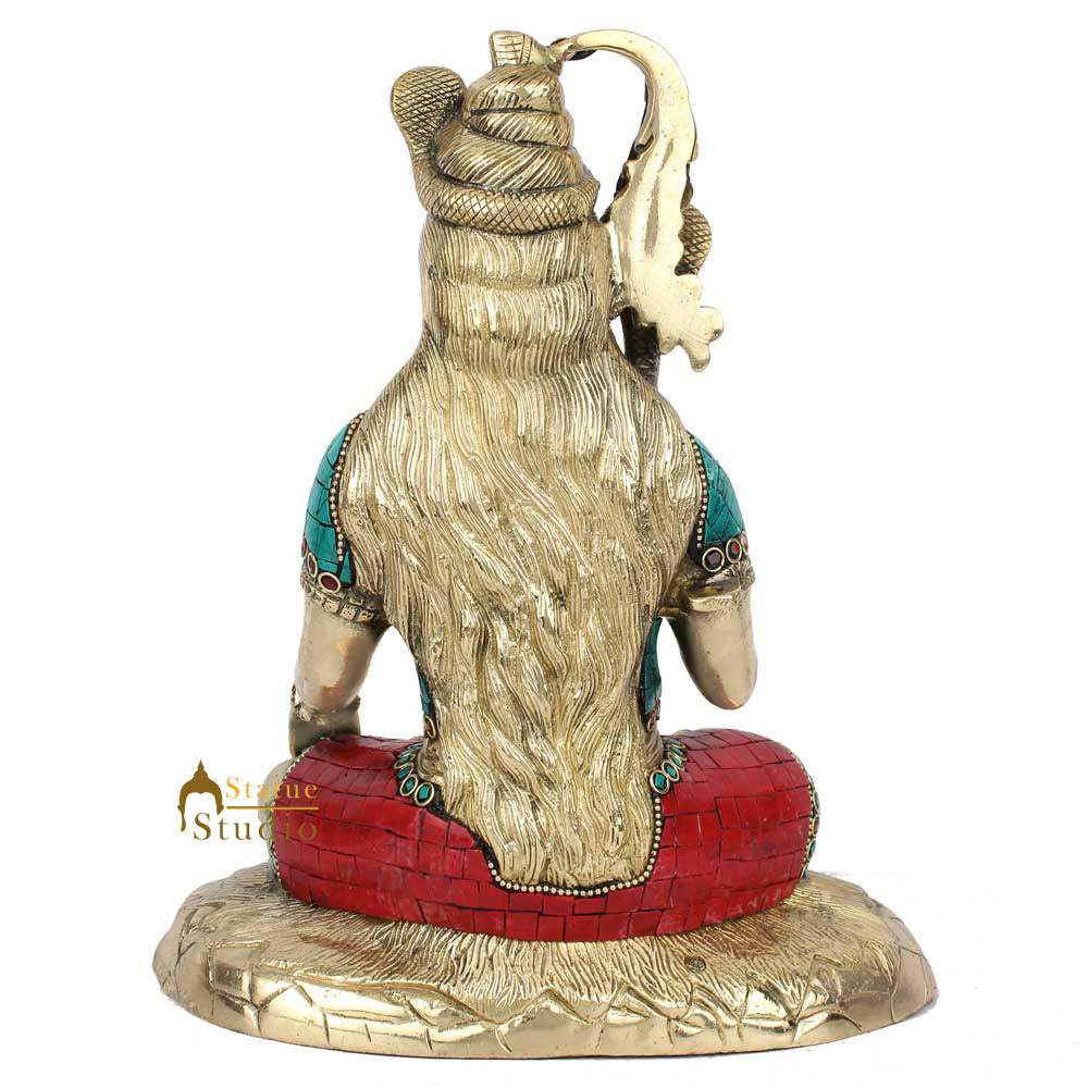 Brass Handmade Lord Shiva Statue Stone Work 1 Feet