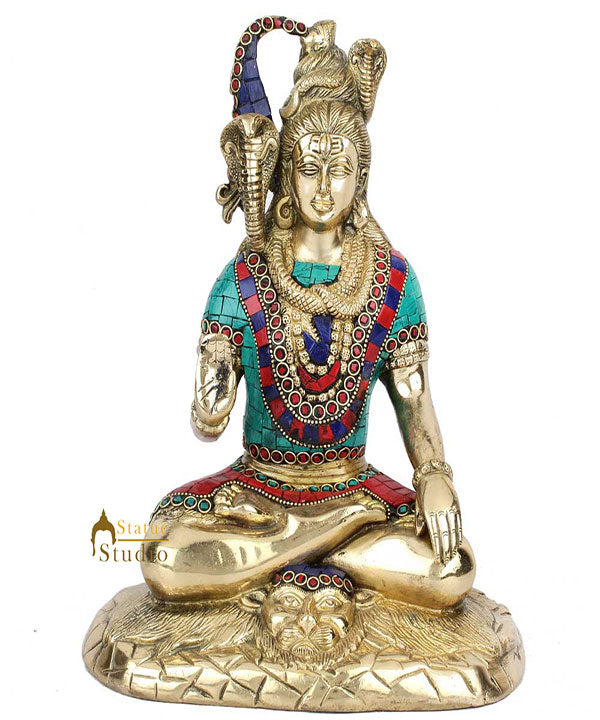 Brass Handmade Lord Shiva Statue Stone Work 1 Feet