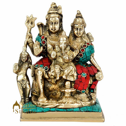 Brass Complete Shiv Parivar Idol Stone Work For Home Temple Decor 6" by vendor-unknown - Hindu Gods (View 3)