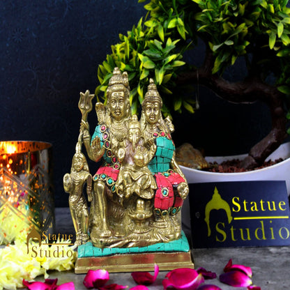 Brass Complete Shiv Parivar Idol Stone Work For Home Temple Decor 6" by vendor-unknown - Hindu Gods