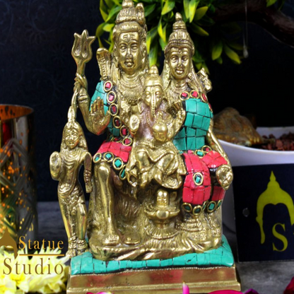 Brass Complete Shiv Parivar Idol Stone Work For Home Temple Decor 6" by vendor-unknown - Hindu Gods (View 2)