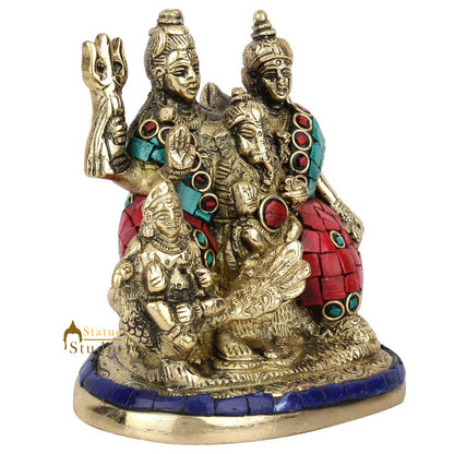 Brass Handmade Lord Shiva Parivar Idol With Stone Work 5 Inch by vendor-unknown - Hindu Gods (View 4)