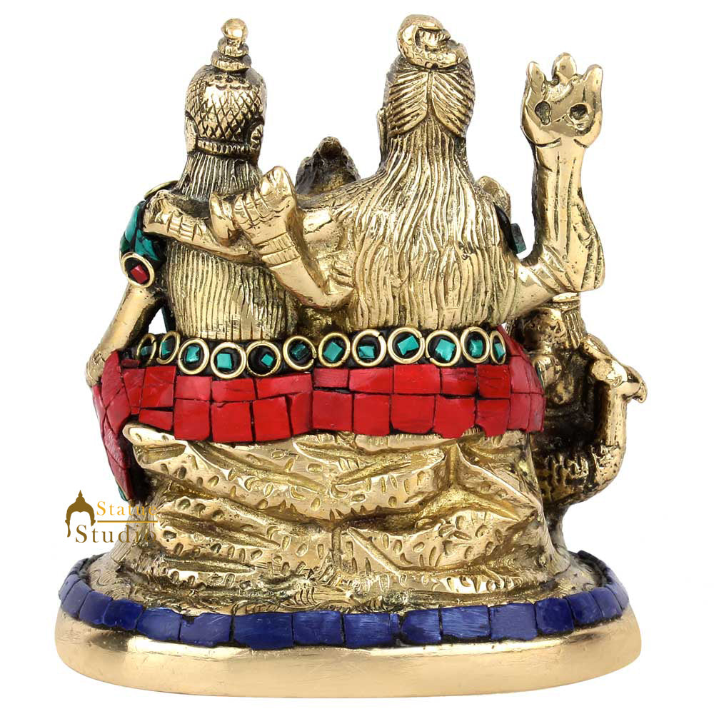 Brass Handmade Lord Shiva Parivar Idol With Stone Work 5 Inch