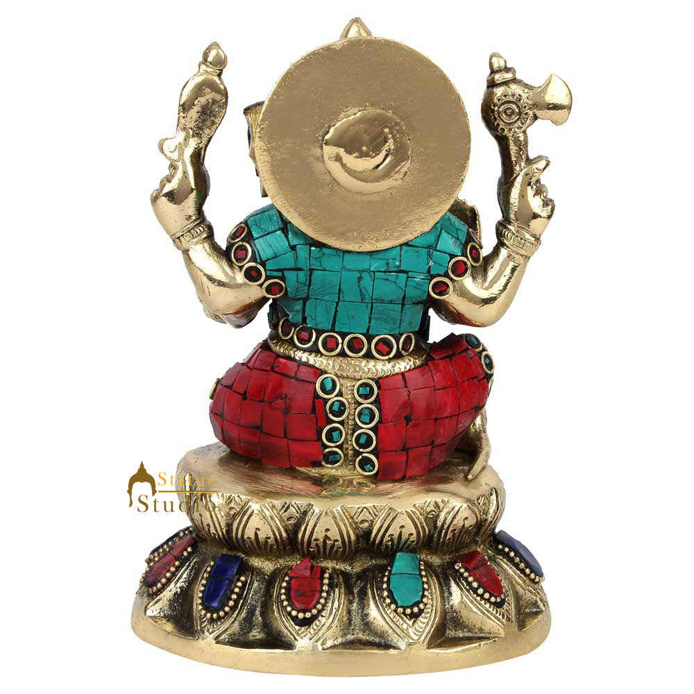 Indian God Ganpati Ganesha Wedding Diwali Corporate Gift Decor Inlay Statue 7" - Image 4
