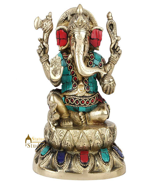 Indian God Ganpati Ganesha Wedding Diwali Corporate Gift Decor Inlay Statue 7" - Eco-friendly - Sama Homes