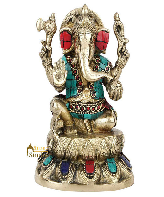 Indian God Ganpati Ganesha Wedding Diwali Corporate Gift Decor Inlay Statue 7"