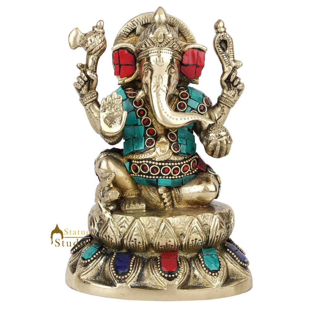 Indian God Ganpati Ganesha Wedding Diwali Corporate Gift Decor Inlay Statue 7"