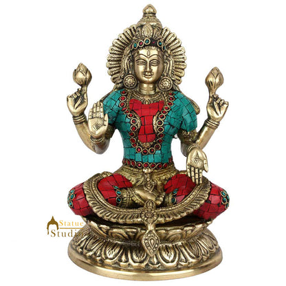 Brass Antique Lakshmi Idol with Colorful Inlay 10" by vendor-unknown - Hindu Gods (View 5)