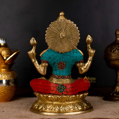Brass Antique Lakshmi Idol with Colorful Inlay 10" by vendor-unknown - Hindu Gods (View 4)