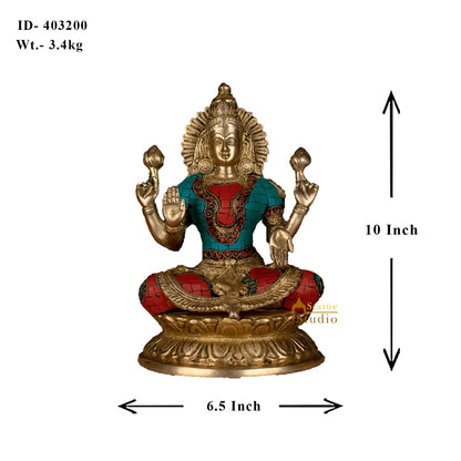 Brass Antique Lakshmi Idol with Colorful Inlay 10" by vendor-unknown - Hindu Gods (View 9)