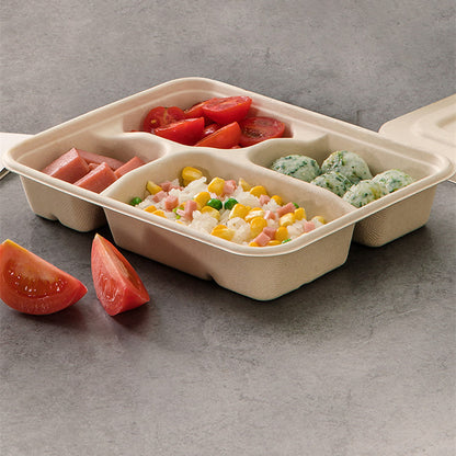 Disposable Four-compartment Lunch Box Lunch Box Environmentally Friendly Biodegradable Paper Pulp – Image 4