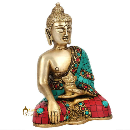 Buddhist Lord Buddha Sitting Turquoise Coral Inlay Décor Gift Statue Idol 6" by vendor-unknown - Buddha (View 4)