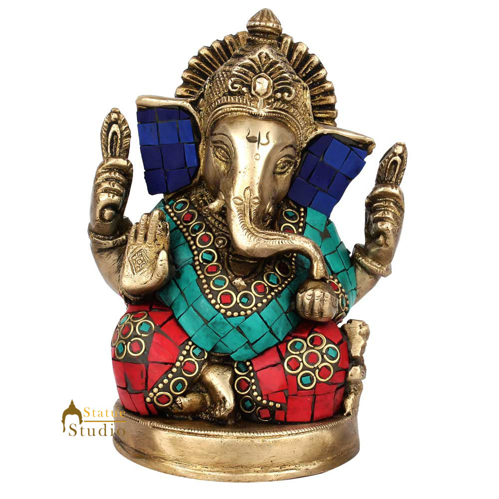 Multicolor Diwali Wedding Gift Ganesh Ganpati Inlay Idol Lucky Décor Statue 5"