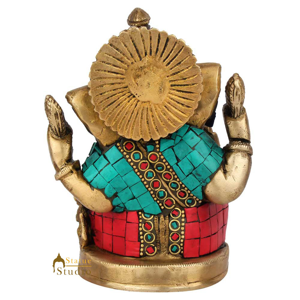 Multicolor Diwali Wedding Gift Ganesh Ganpati Inlay Idol Lucky Décor Statue 5"