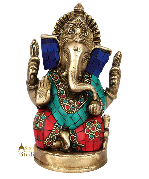 Multicolor Diwali Wedding Gift Ganesh Ganpati Inlay Idol Lucky Décor Statue 5" - Eco-friendly - Sama Homes