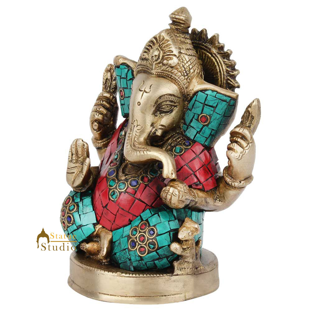 Multicolor Diwali Wedding Inlay Gift Ganesh Ganpati Idol Lucky Décor Statue 5" - Image 3