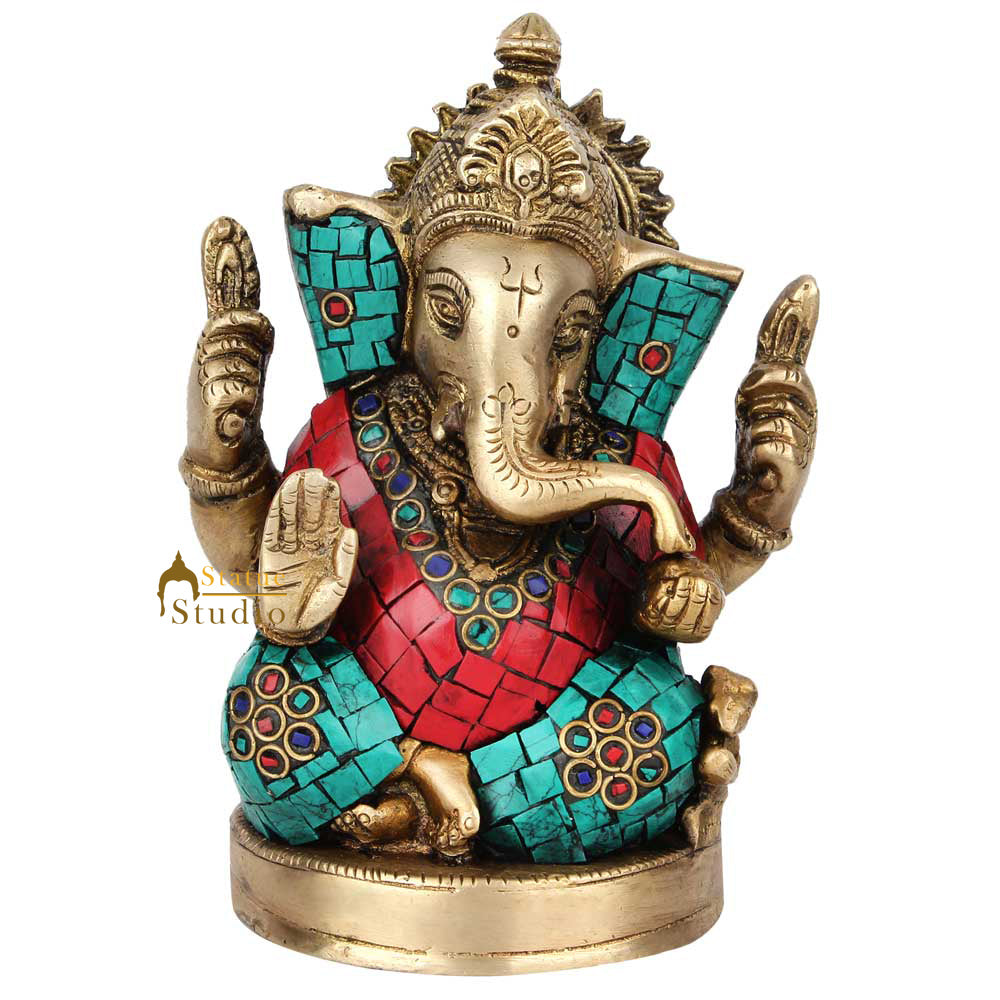 Multicolor Diwali Wedding Inlay Gift Ganesh Ganpati Idol Lucky Décor Statue 5"