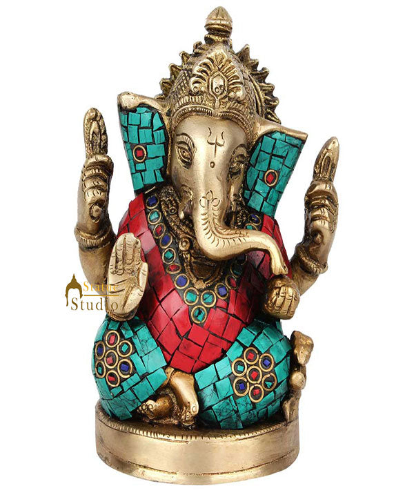 Multicolor Diwali Wedding Inlay Gift Ganesh Ganpati Idol Lucky Décor Statue 5" - Eco-friendly - Sama Homes