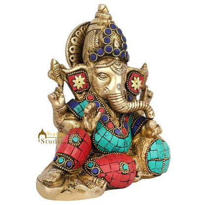 Multicolor Diwali Wedding Gift Ganesh Ganpati Inlay Idol Lucky Décor Statue 7" by vendor-unknown - Hindu Gods (View 3)