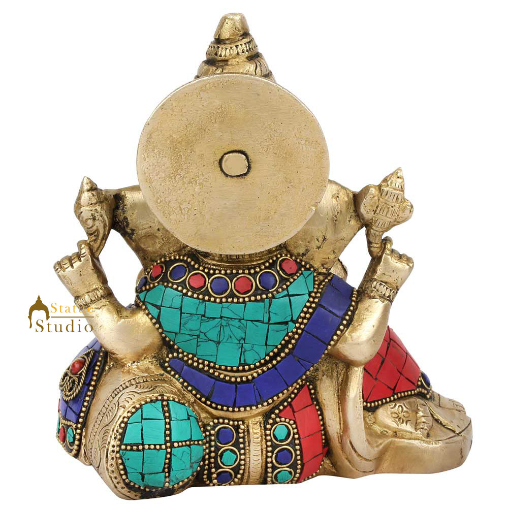 Multicolor Diwali Wedding Gift Ganesh Ganpati Inlay Idol Lucky Décor Statue 7" - Image 4