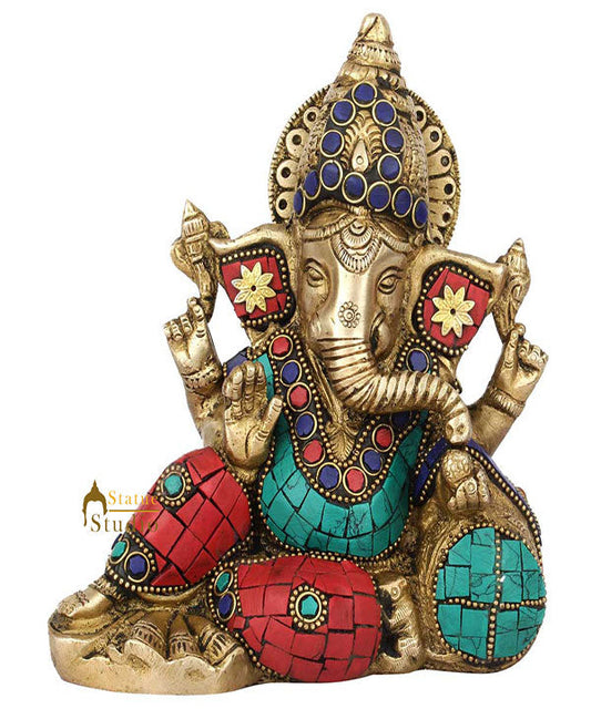 Multicolor Diwali Wedding Gift Ganesh Ganpati Inlay Idol Lucky Décor Statue 7"
