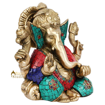 Fine Inlay Ganesha Ganpati Sitting Diwali Gift Lucky Décor Showpiece Statue 6" by vendor-unknown - Hindu Gods (View 3)