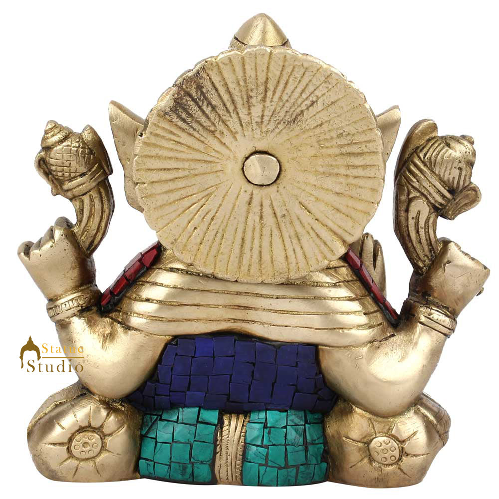 Fine Inlay Ganesha Ganpati Sitting Diwali Gift Lucky Décor Showpiece Statue 6"
