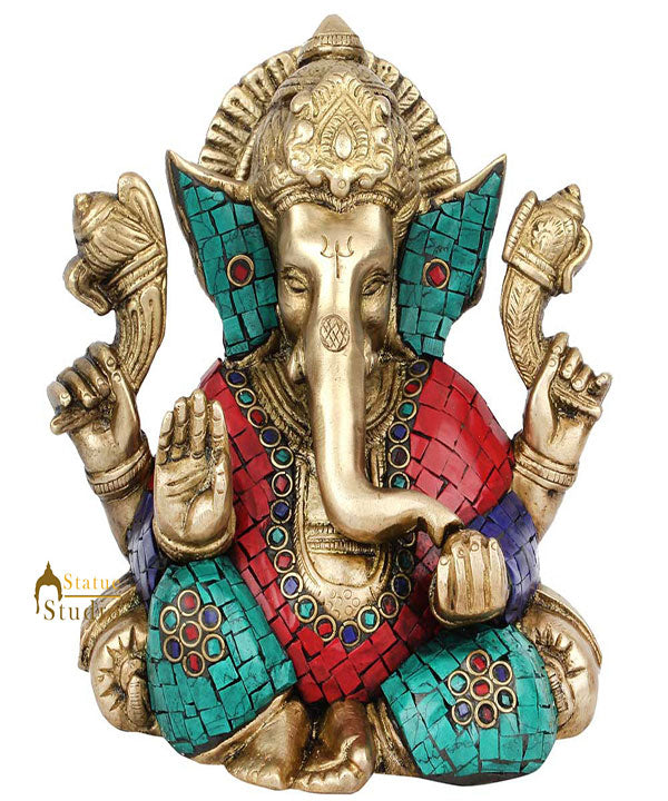Fine Inlay Ganesha Ganpati Sitting Diwali Gift Lucky Décor Showpiece Statue 6" - Eco-friendly - Sama Homes