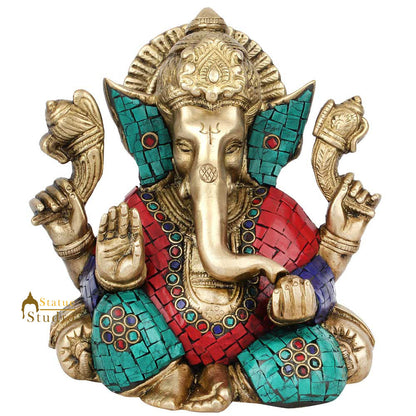 Fine Inlay Ganesha Ganpati Sitting Diwali Gift Lucky Décor Showpiece Statue 6" by vendor-unknown - Hindu Gods (View 2)