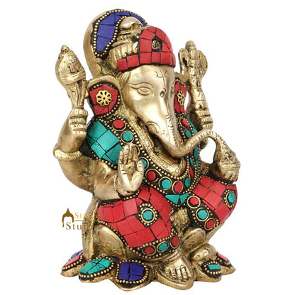 Fine Inlay Ganesha Ganpati Sitting Diwali Gift Lucky Décor Idol Statue 6" by vendor-unknown - Hindu Gods (View 3)