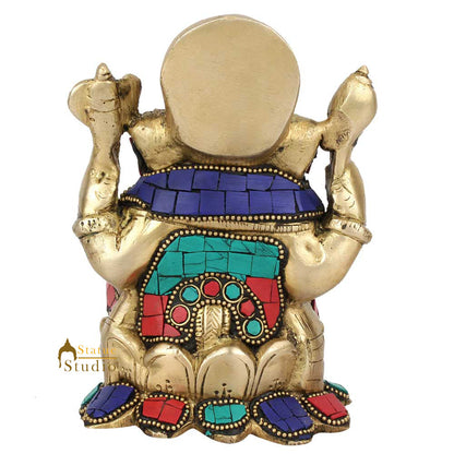 Fine Inlay Ganesha Ganpati Sitting Diwali Gift Lucky Décor Idol Statue 6" by vendor-unknown - Hindu Gods (View 4)