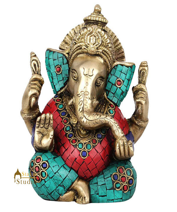 Indian Diwali Corporate Wedding Gift Crown Ganesh Idol Inlay Statue Figurine 6"