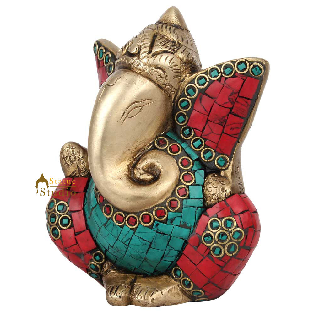 Indian Diwali Corporate Wedding Gift Ganesh Ganpati Idol Inlay Statue Murti 4" - Image 4