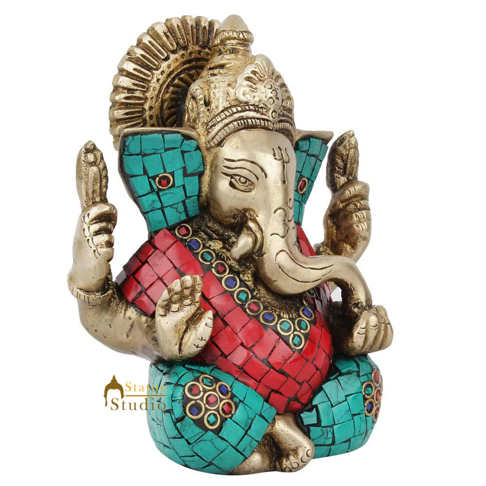 Indian Diwali Corporate Wedding Gift Crown Ganesh Idol Inlay Statue Figurine 5" - Image 3